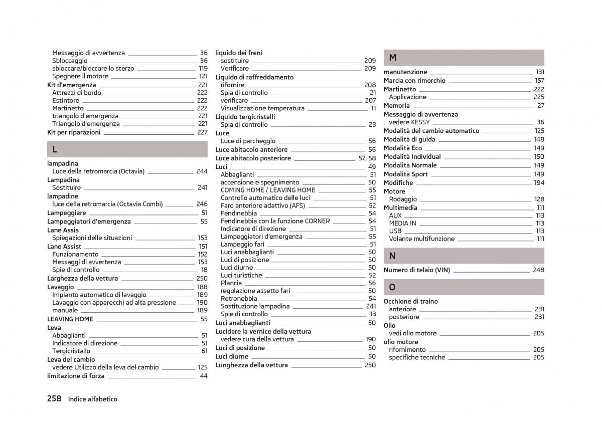 Skoda Octavia III 3 manuale del proprietario / page 260