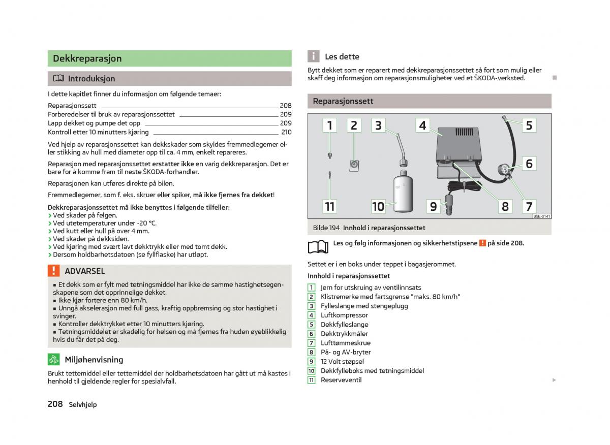 Skoda Octavia III 3 bruksanvisningen / page 210