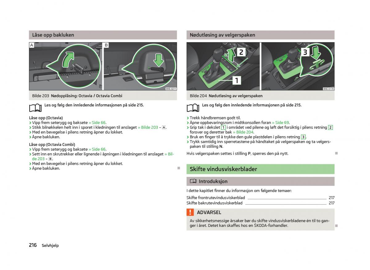 Skoda Octavia III 3 bruksanvisningen / page 218