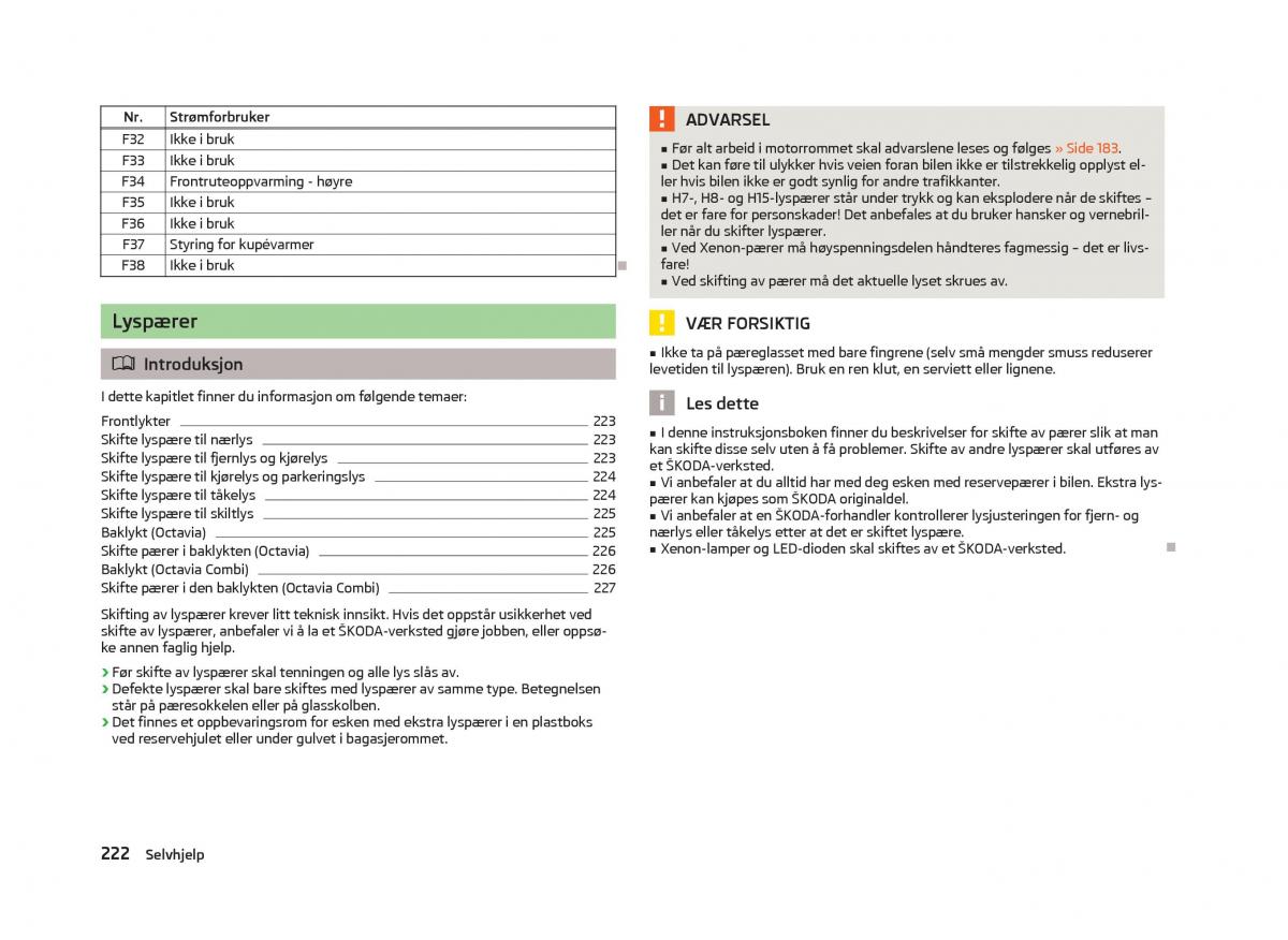 Skoda Octavia III 3 bruksanvisningen / page 224