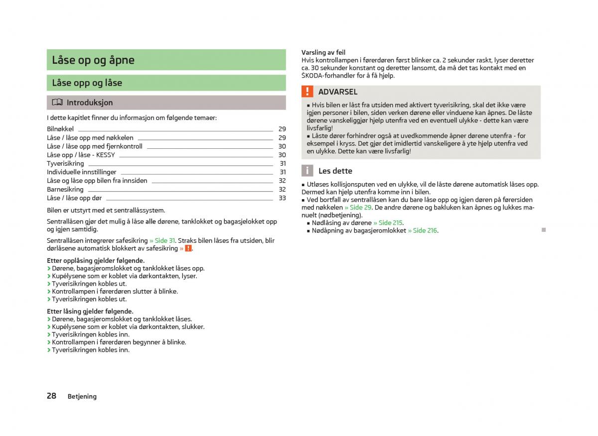 Skoda Octavia III 3 bruksanvisningen / page 30