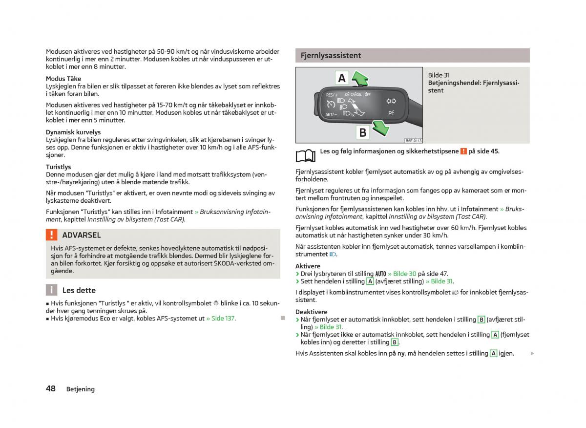 Skoda Octavia III 3 bruksanvisningen / page 50