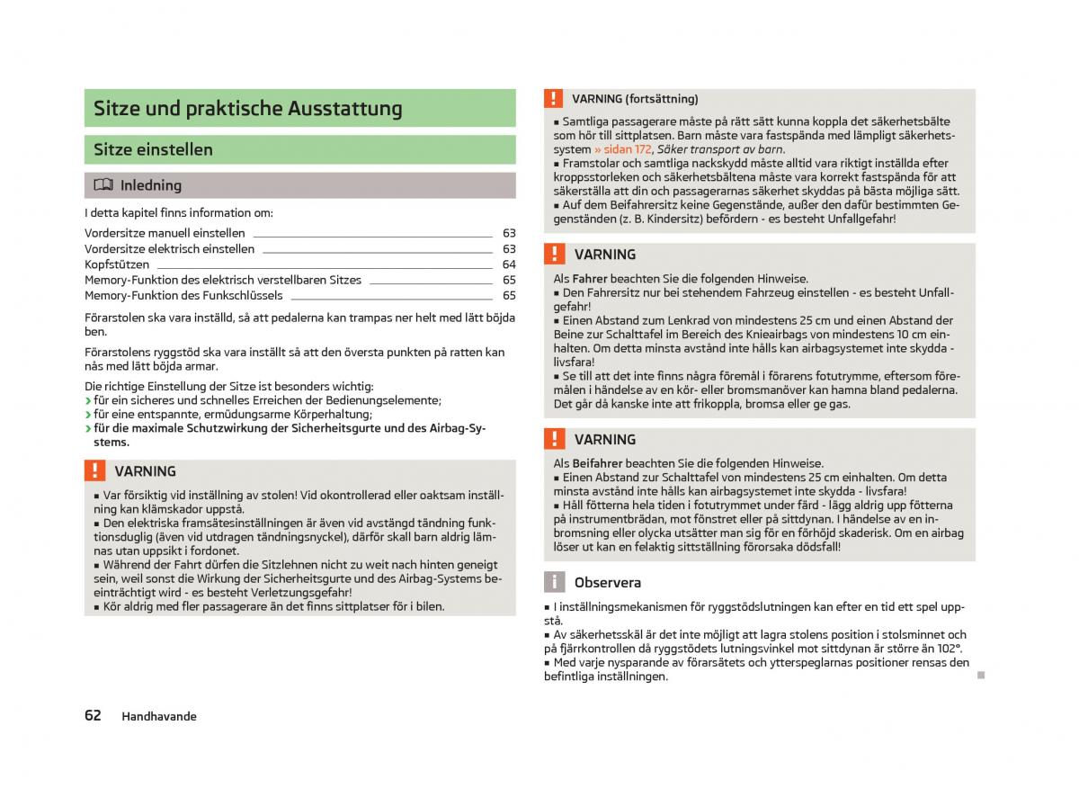 Skoda Octavia III 3 instruktionsbok / page 64