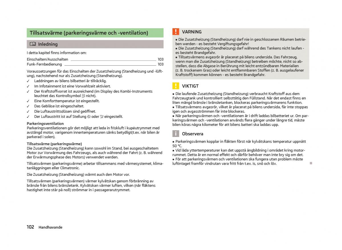 Skoda Octavia III 3 instruktionsbok / page 104