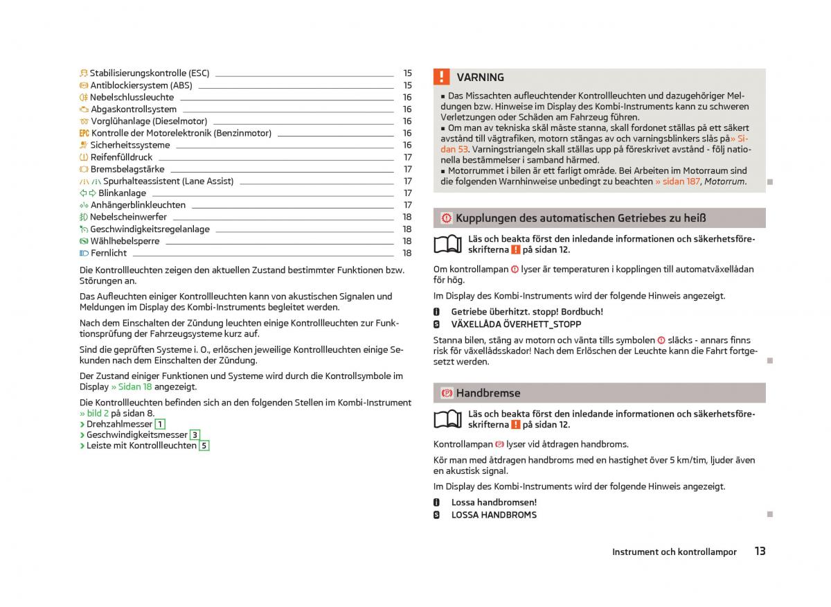 Skoda Octavia III 3 instruktionsbok / page 15