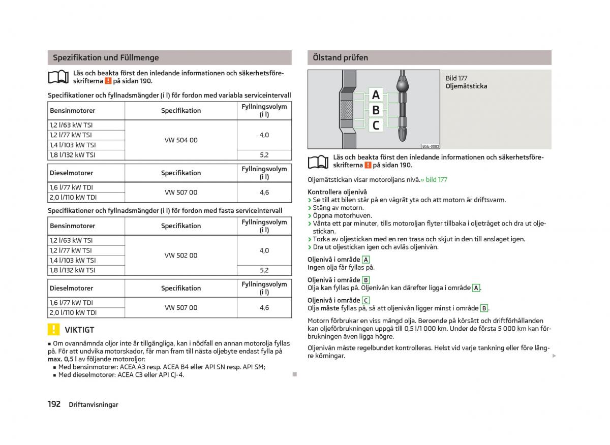 Skoda Octavia III 3 instruktionsbok / page 194