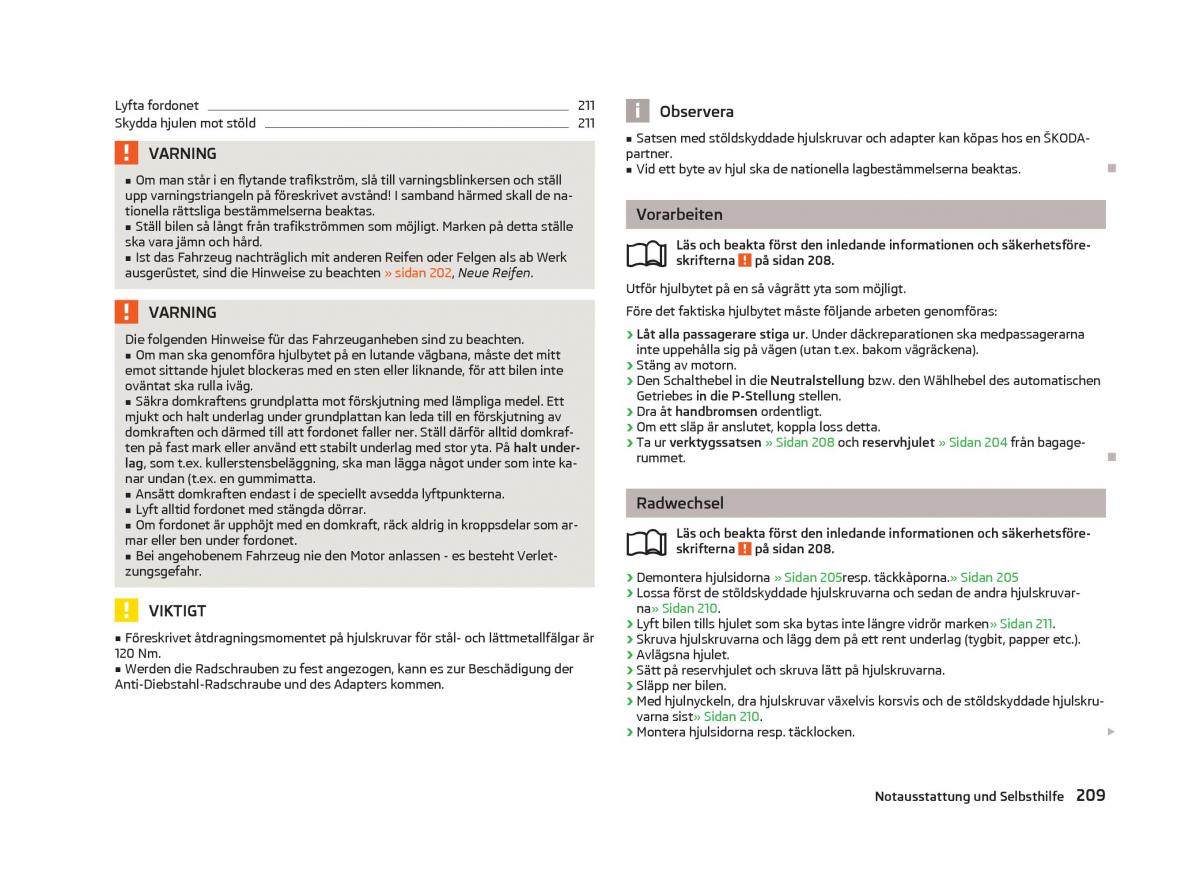 Skoda Octavia III 3 instruktionsbok / page 211