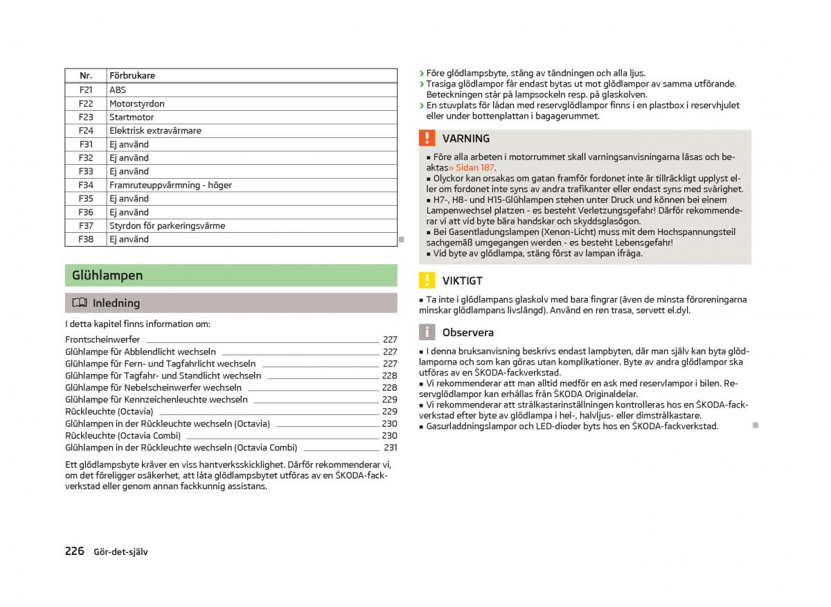 Skoda Octavia III 3 instruktionsbok / page 228