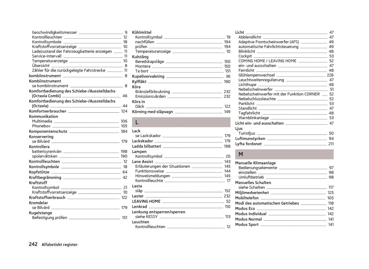 Skoda Octavia III 3 instruktionsbok / page 244