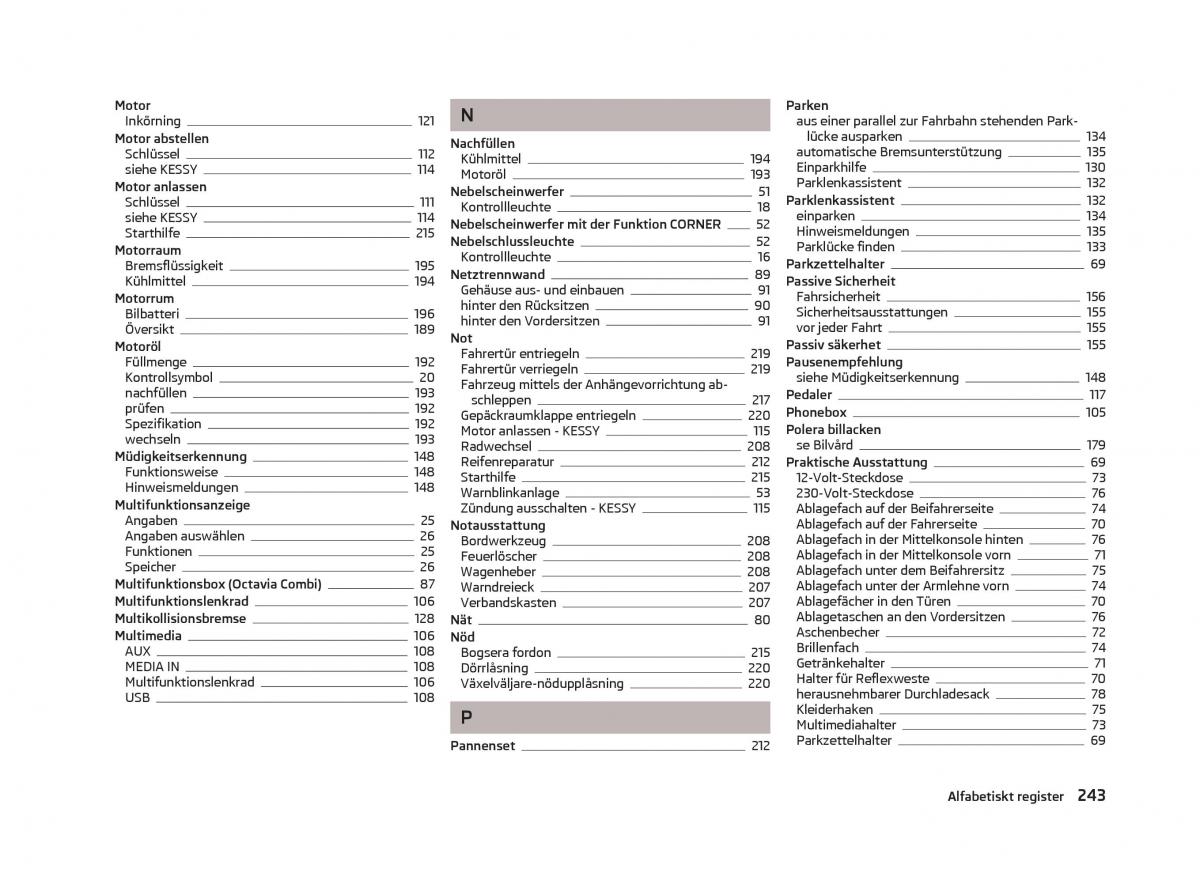 Skoda Octavia III 3 instruktionsbok / page 245