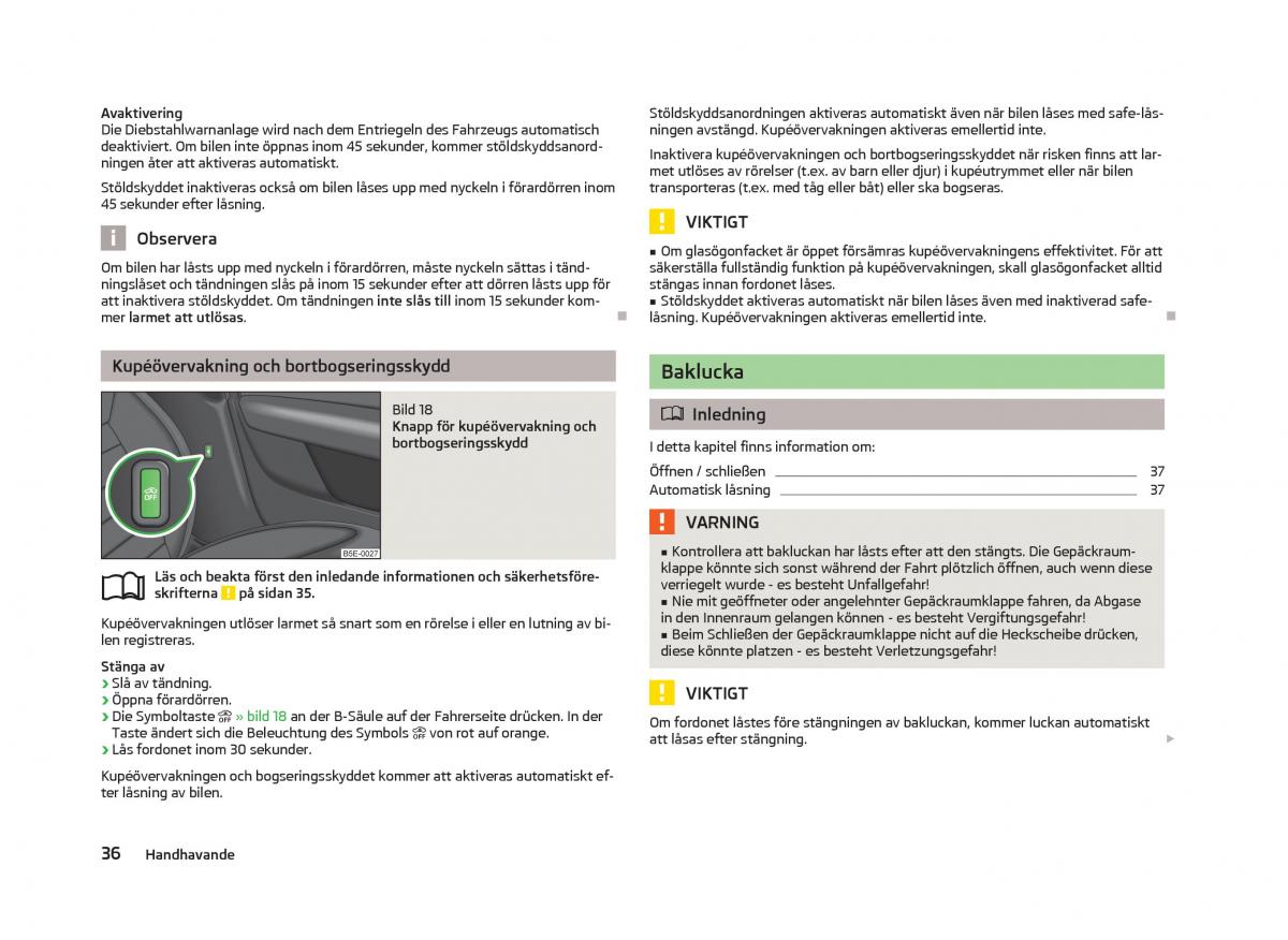 Skoda Octavia III 3 instruktionsbok / page 38