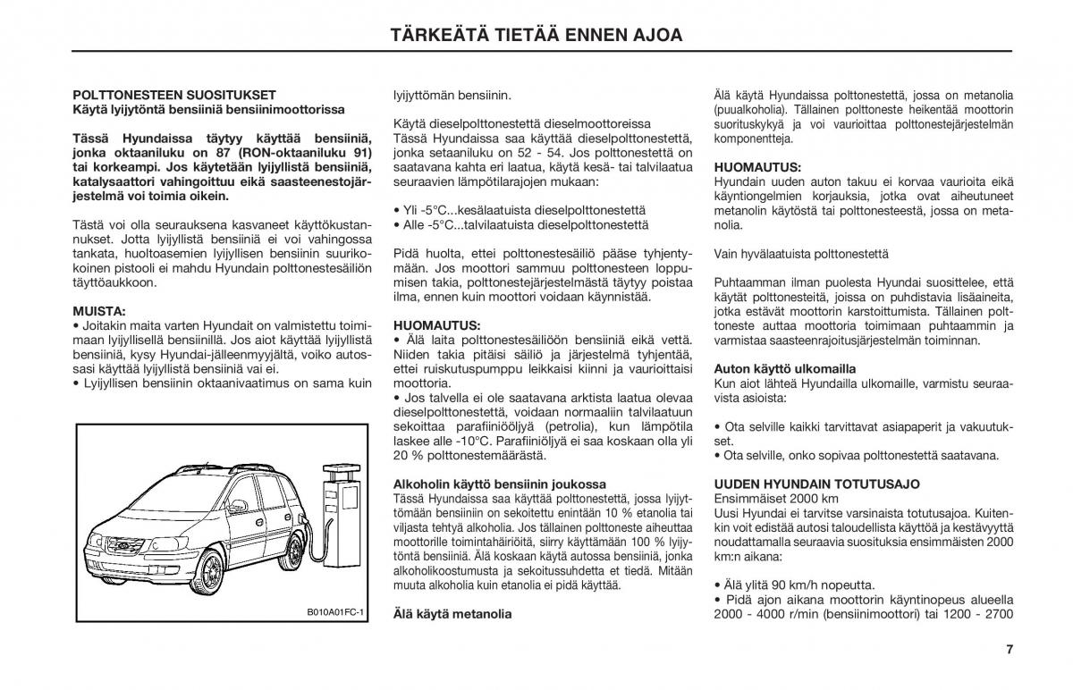 Hyundai Matrix omistajan kasikirja / page 7