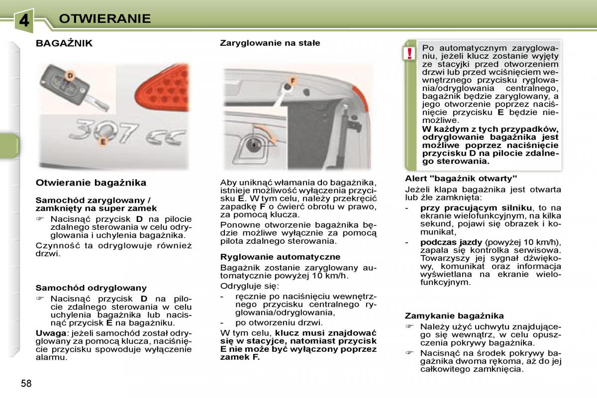 Peugeot 307 CC instrukcja obslugi / page 58