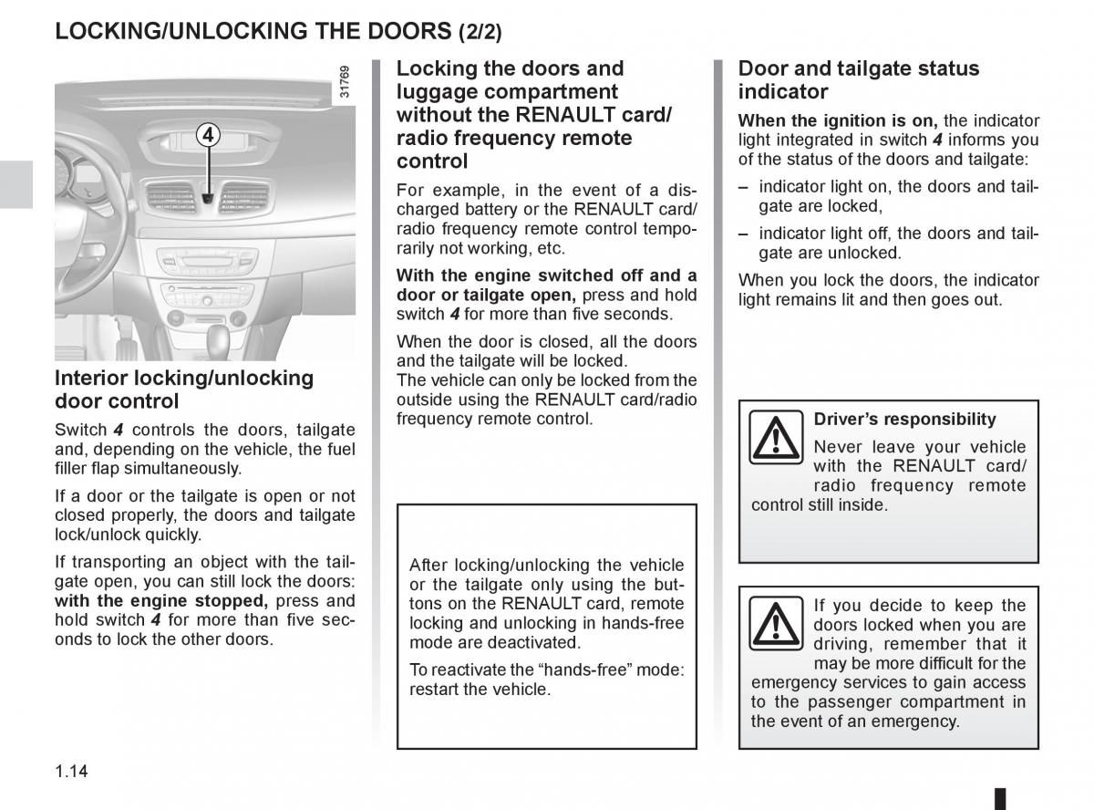 Renault Fluence owners manual / page 18