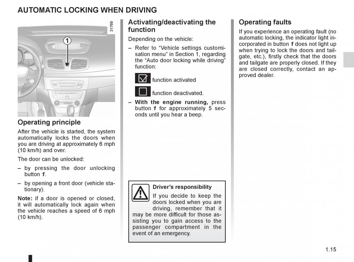 Renault Fluence owners manual / page 19