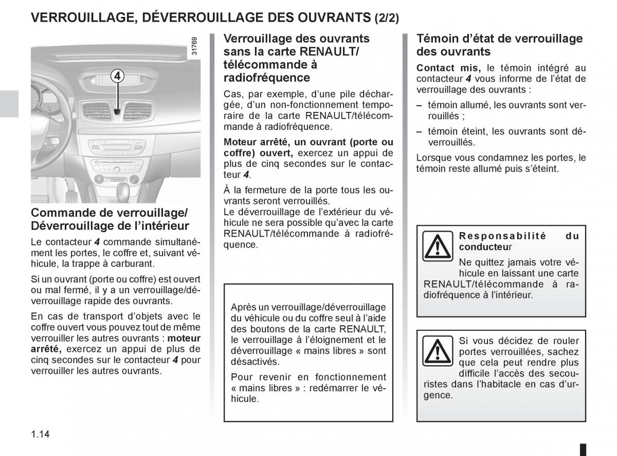 Renault Fluence manuel du proprietaire / page 16