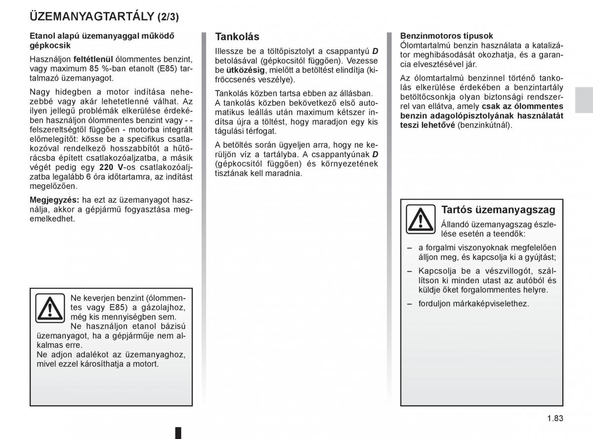 Renault Fluence Kezelesi utmutato / page 87