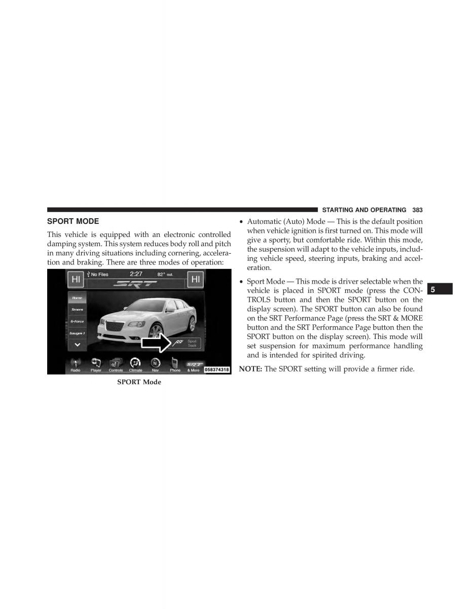 Chrysler 300C II 2 SRT owners manual / page 385