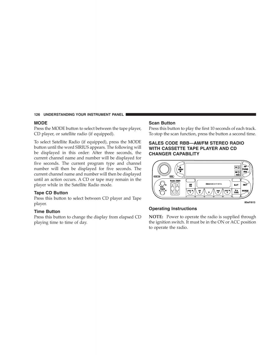 Chrysler 300M owners manual / page 126