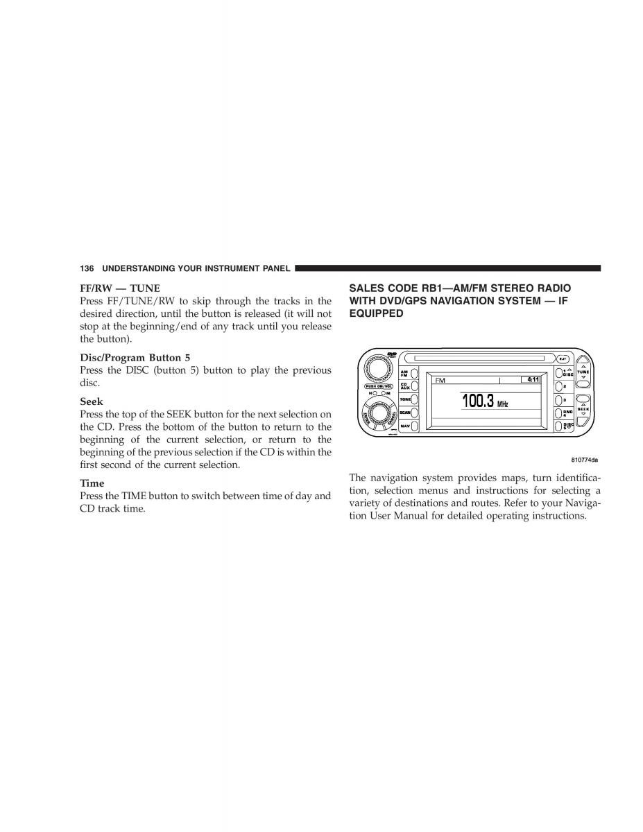 Chrysler 300M owners manual / page 136