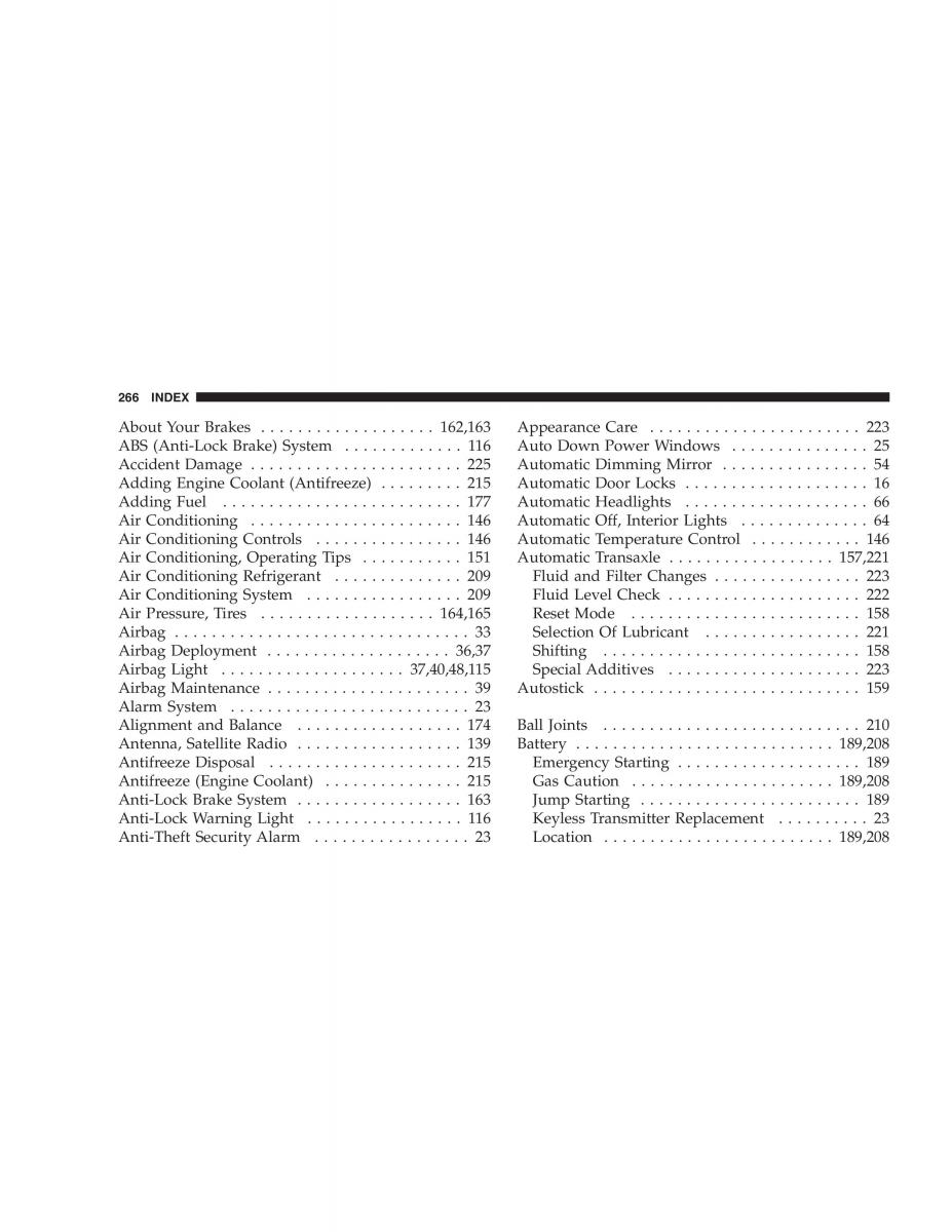 Chrysler 300M owners manual / page 266