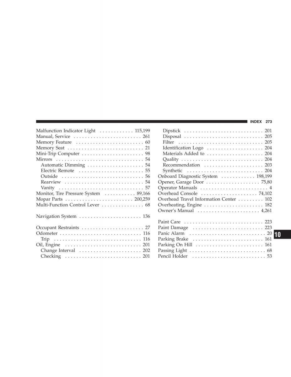 Chrysler 300M owners manual / page 273