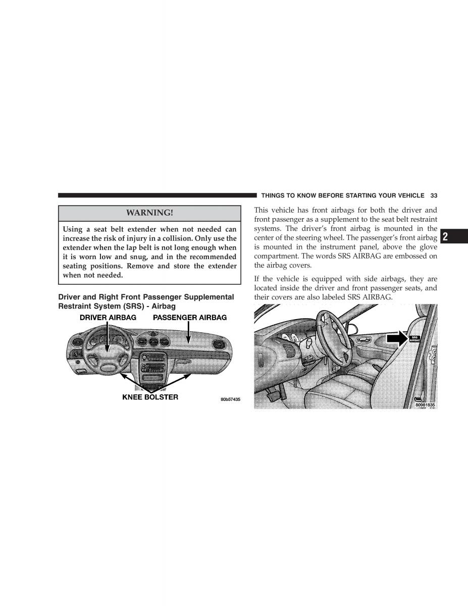 Chrysler 300M owners manual / page 33