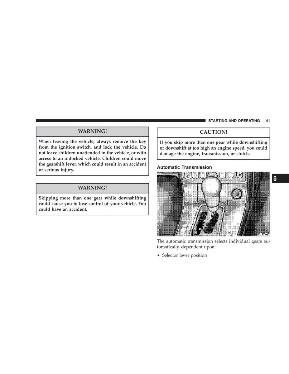 Chrysler Crossfire owners manual / page 141