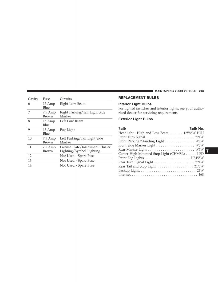 Chrysler Crossfire owners manual / page 243