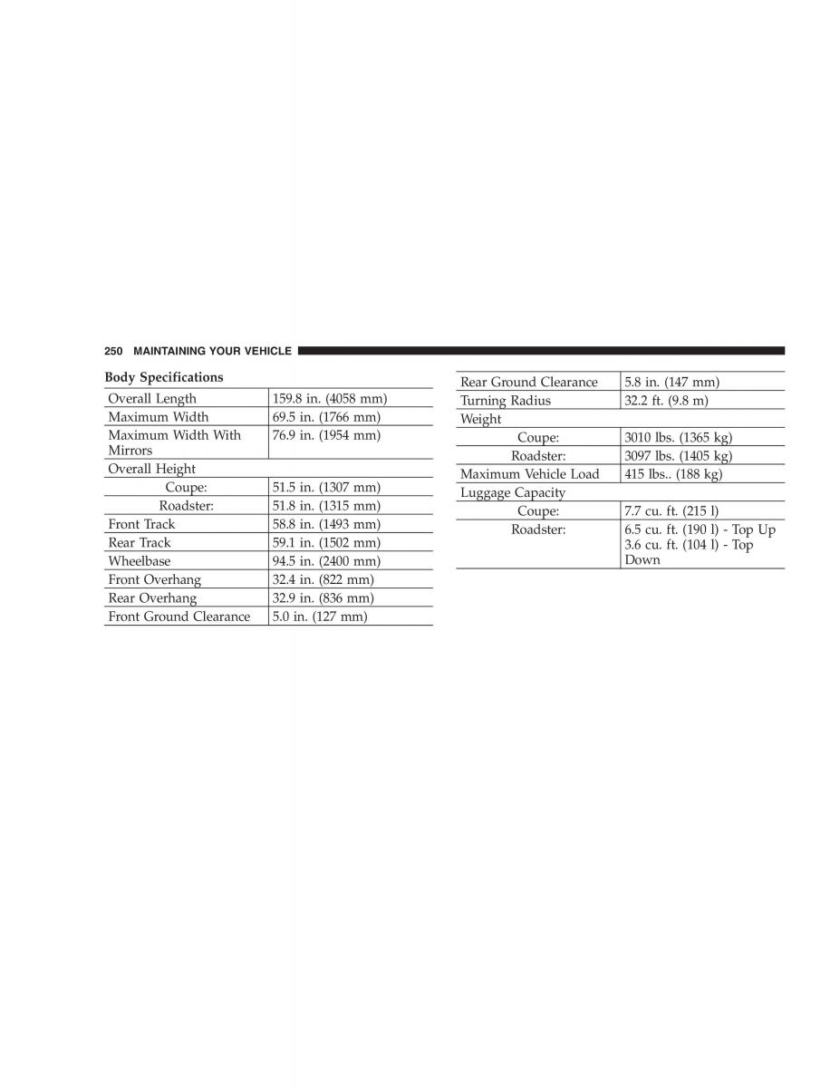 Chrysler Crossfire owners manual / page 250