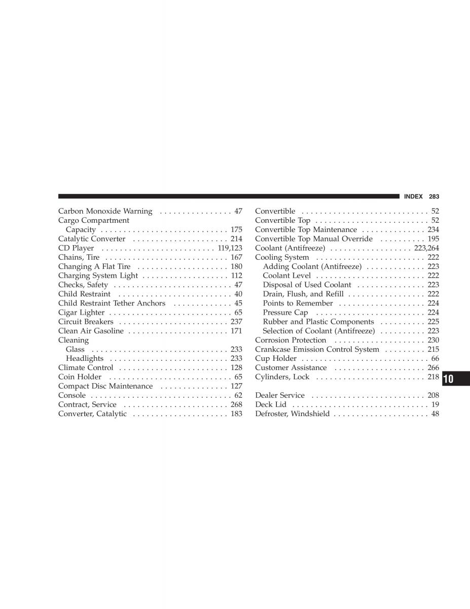 Chrysler Crossfire owners manual / page 283