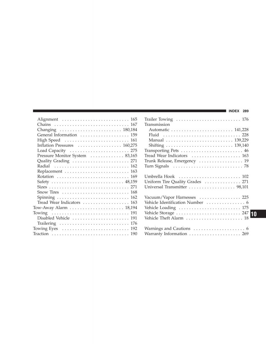 Chrysler Crossfire owners manual / page 289