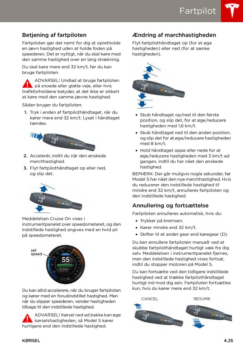 Tesla S Bilens instruktionsbog / page 65