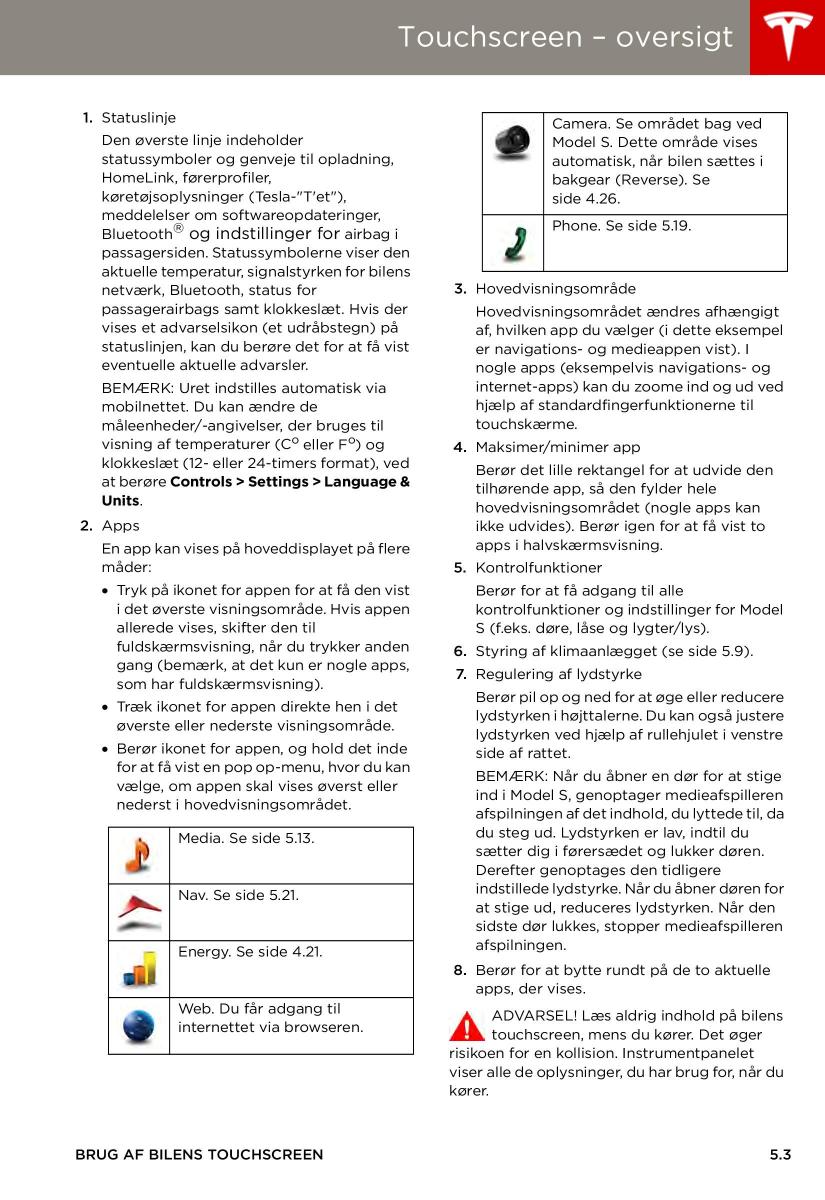 Tesla S Bilens instruktionsbog / page 69