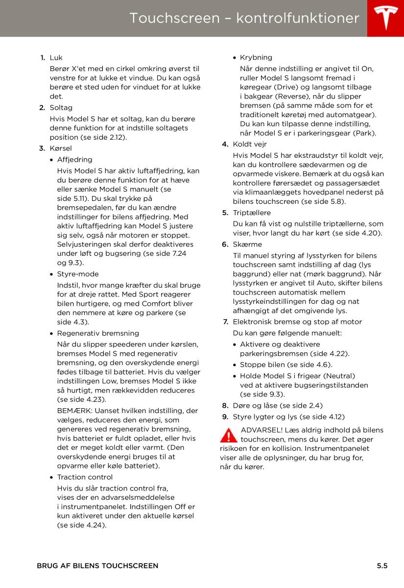 Tesla S Bilens instruktionsbog / page 71