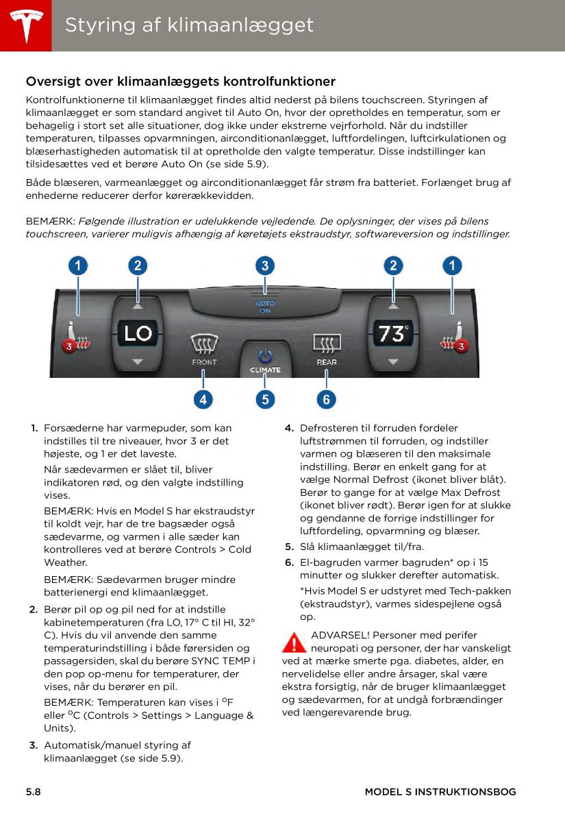 Tesla S Bilens instruktionsbog / page 74