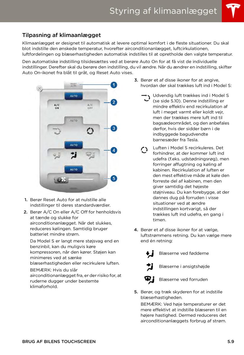 Tesla S Bilens instruktionsbog / page 75