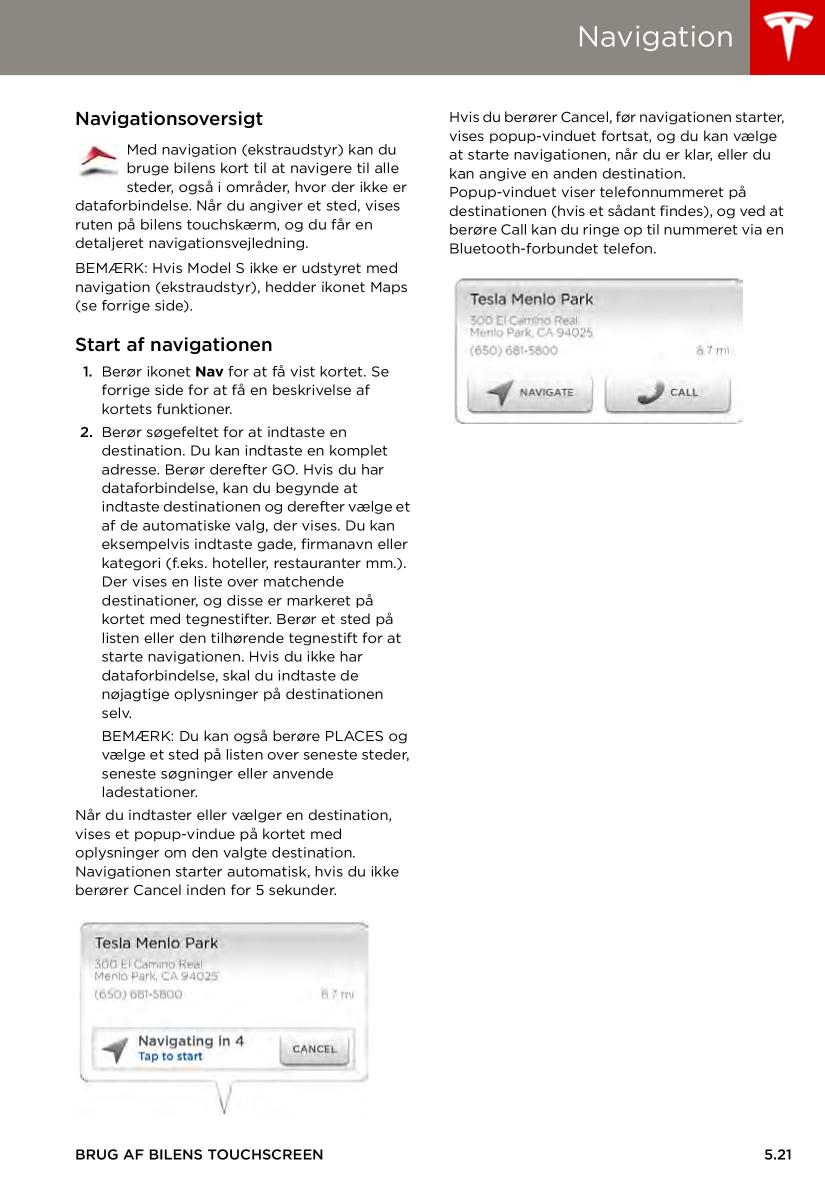 Tesla S Bilens instruktionsbog / page 87