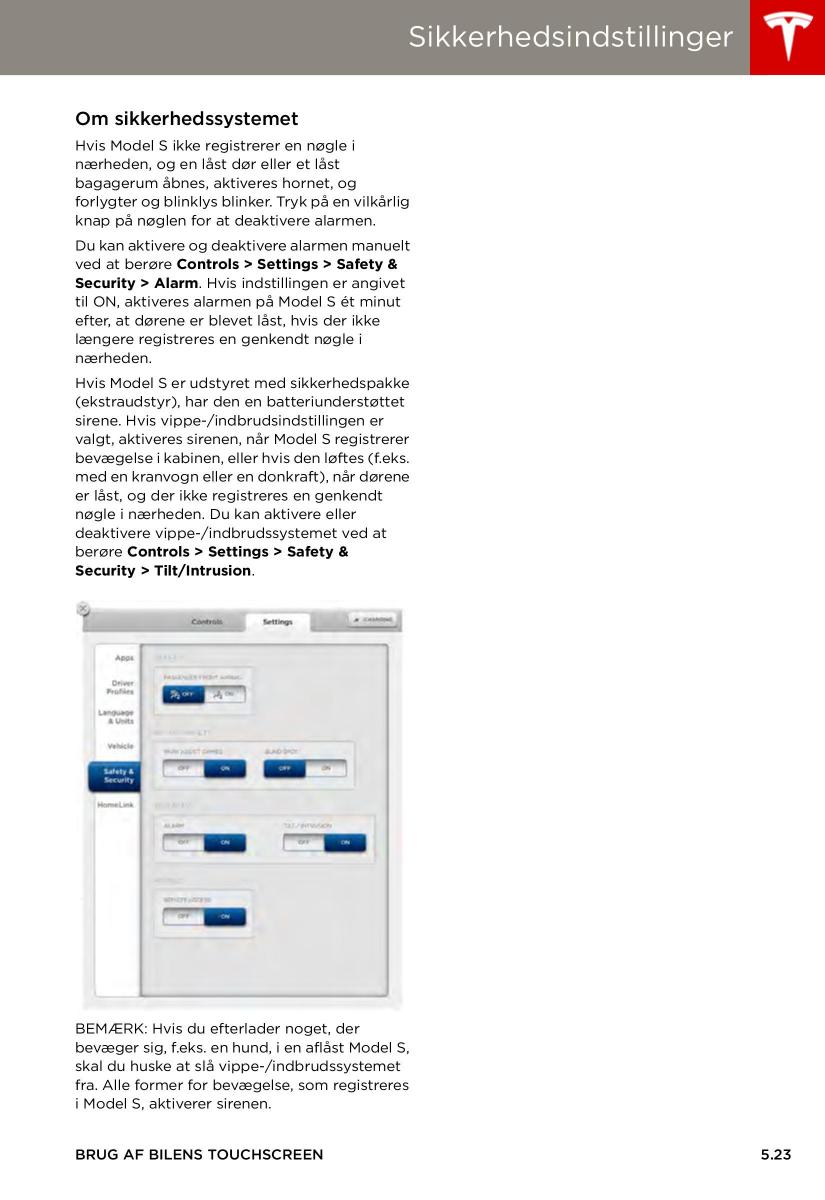 Tesla S Bilens instruktionsbog / page 89