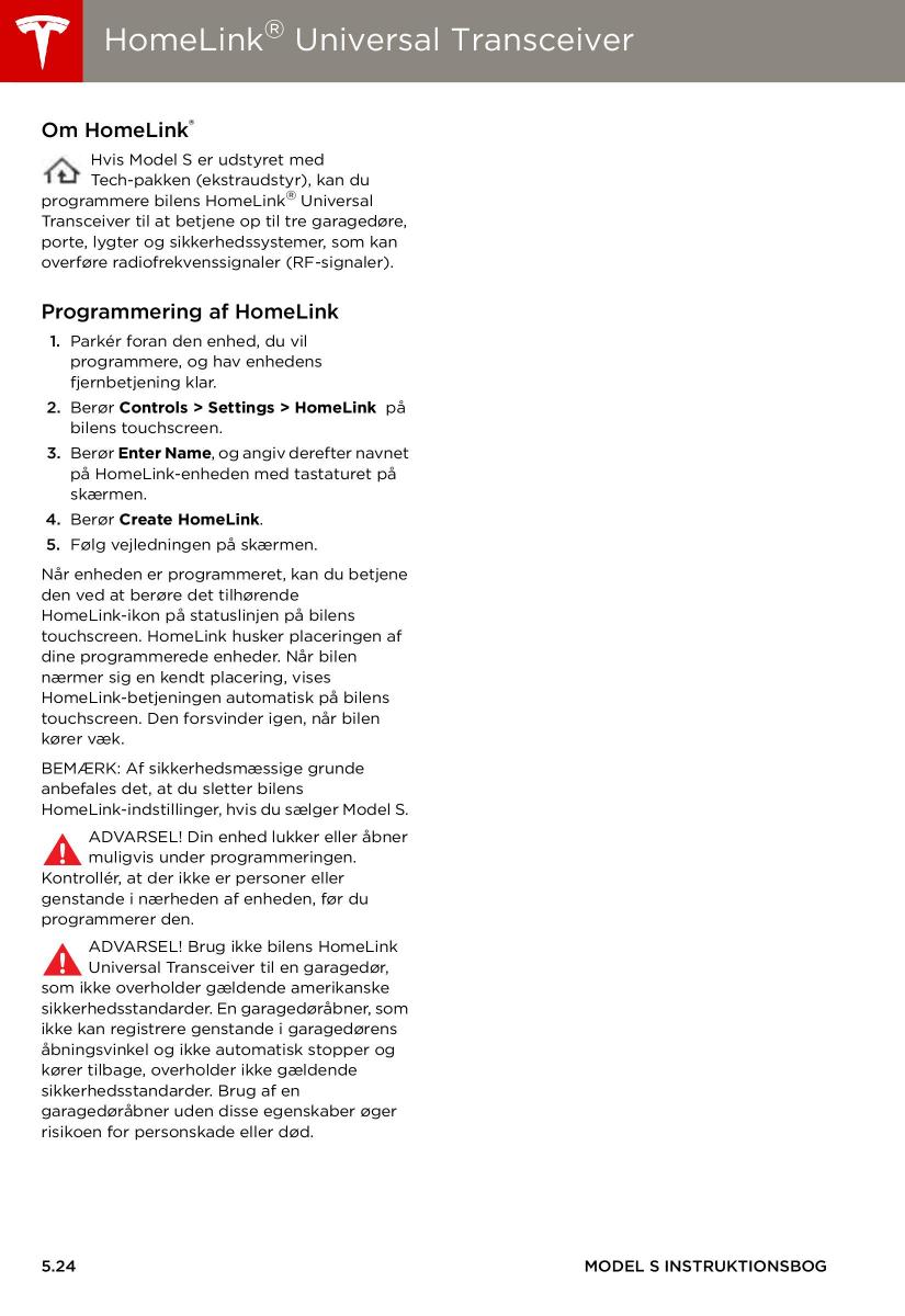 Tesla S Bilens instruktionsbog / page 90