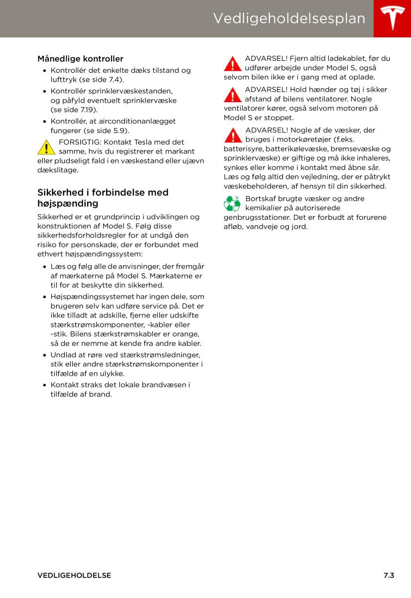 Tesla S Bilens instruktionsbog / page 103