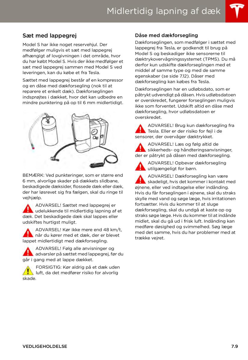 Tesla S Bilens instruktionsbog / page 109