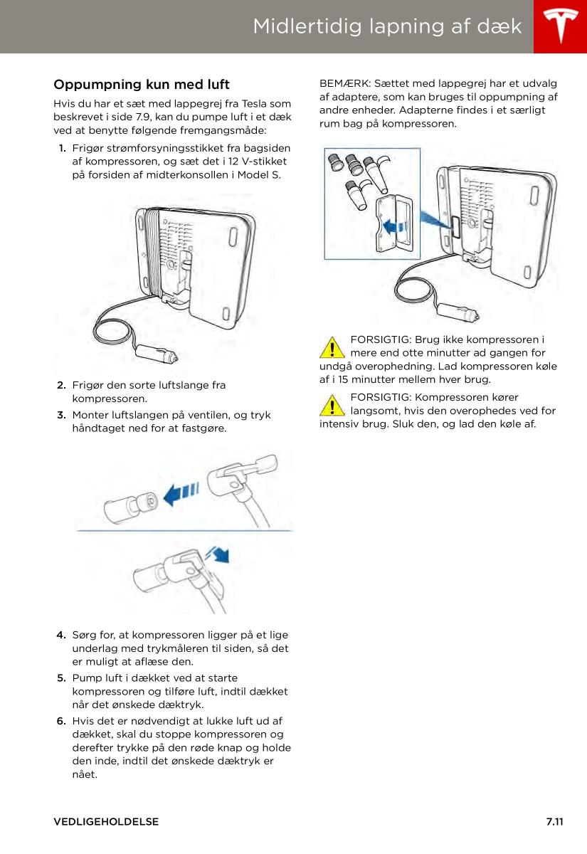 Tesla S Bilens instruktionsbog / page 111