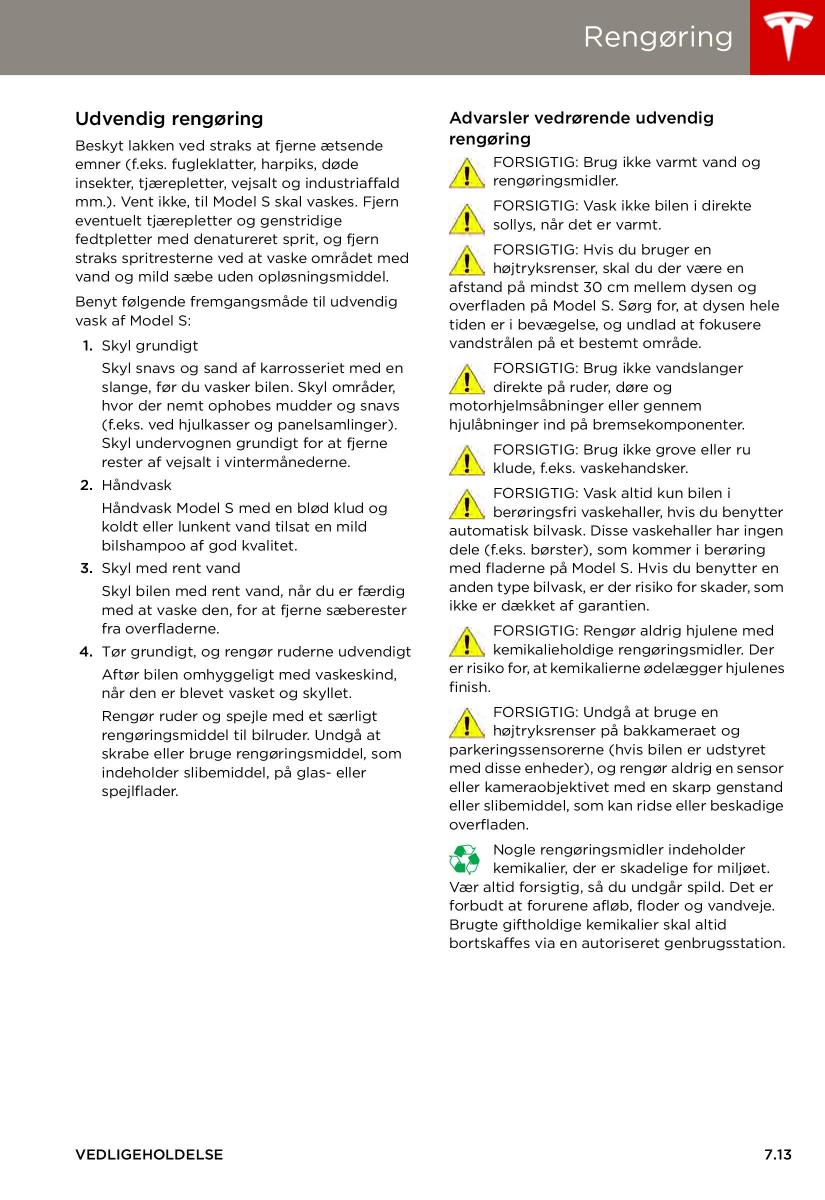 Tesla S Bilens instruktionsbog / page 113