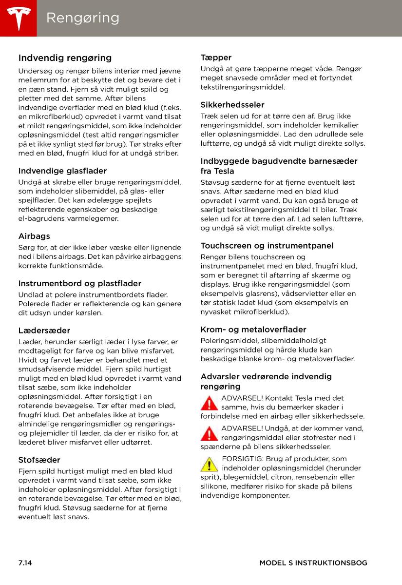 Tesla S Bilens instruktionsbog / page 114