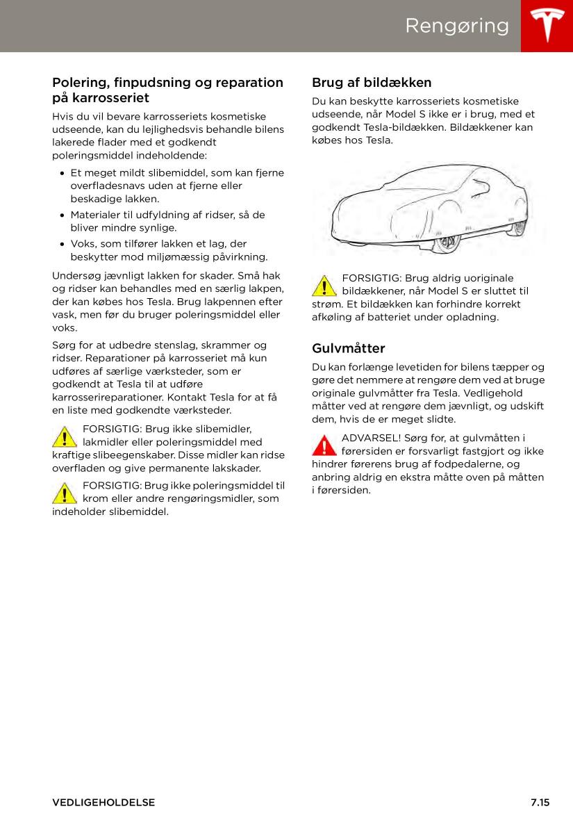 Tesla S Bilens instruktionsbog / page 115