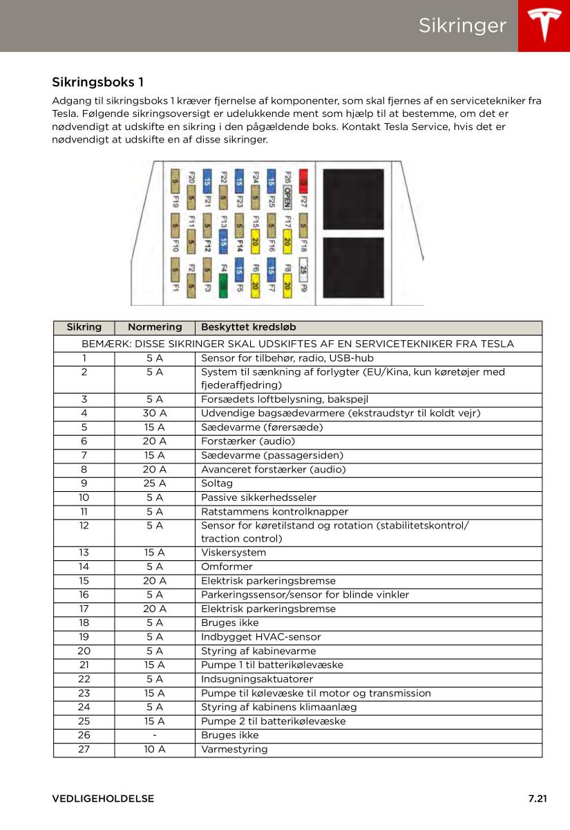 Tesla S Bilens instruktionsbog / page 121