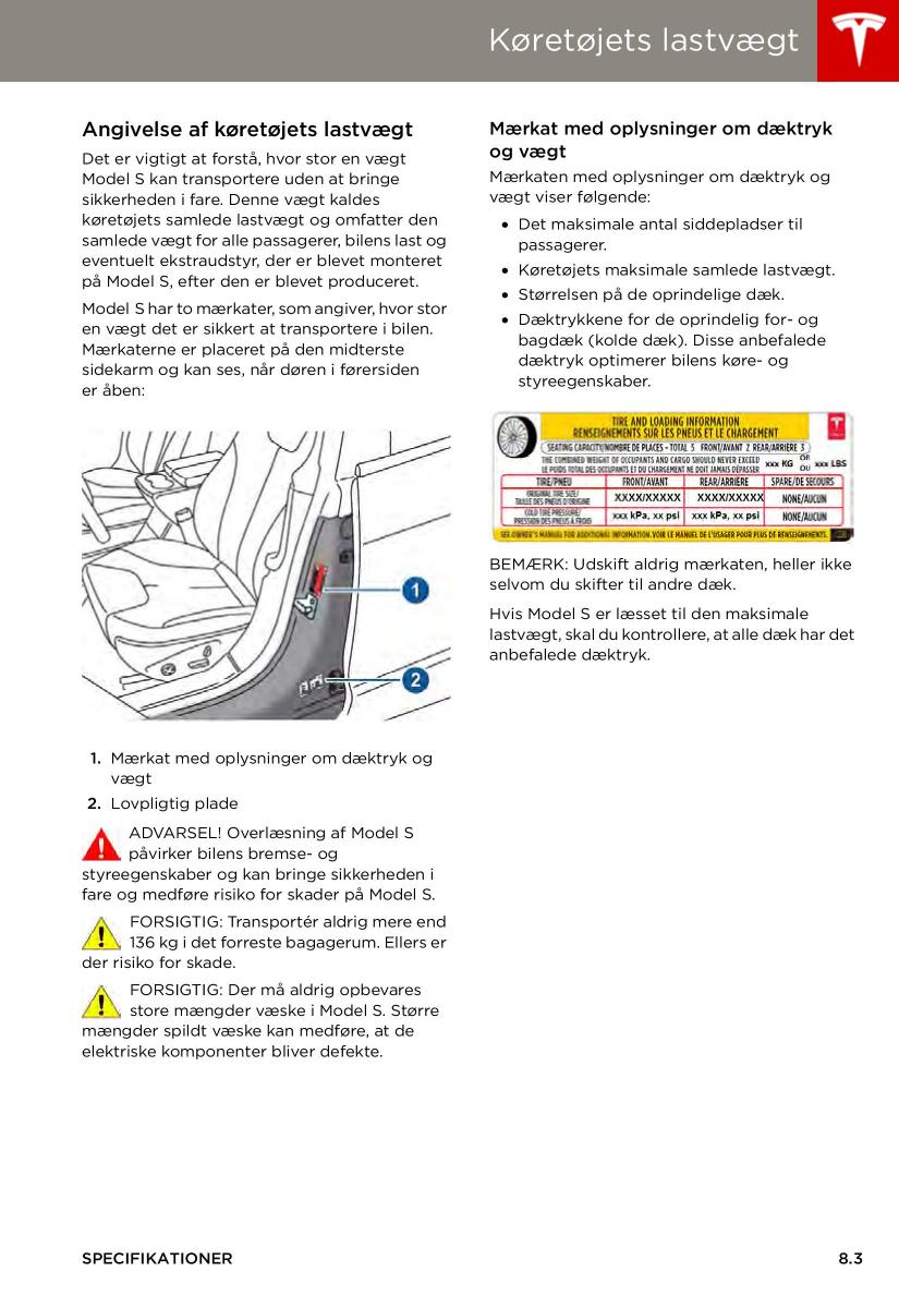 Tesla S Bilens instruktionsbog / page 129