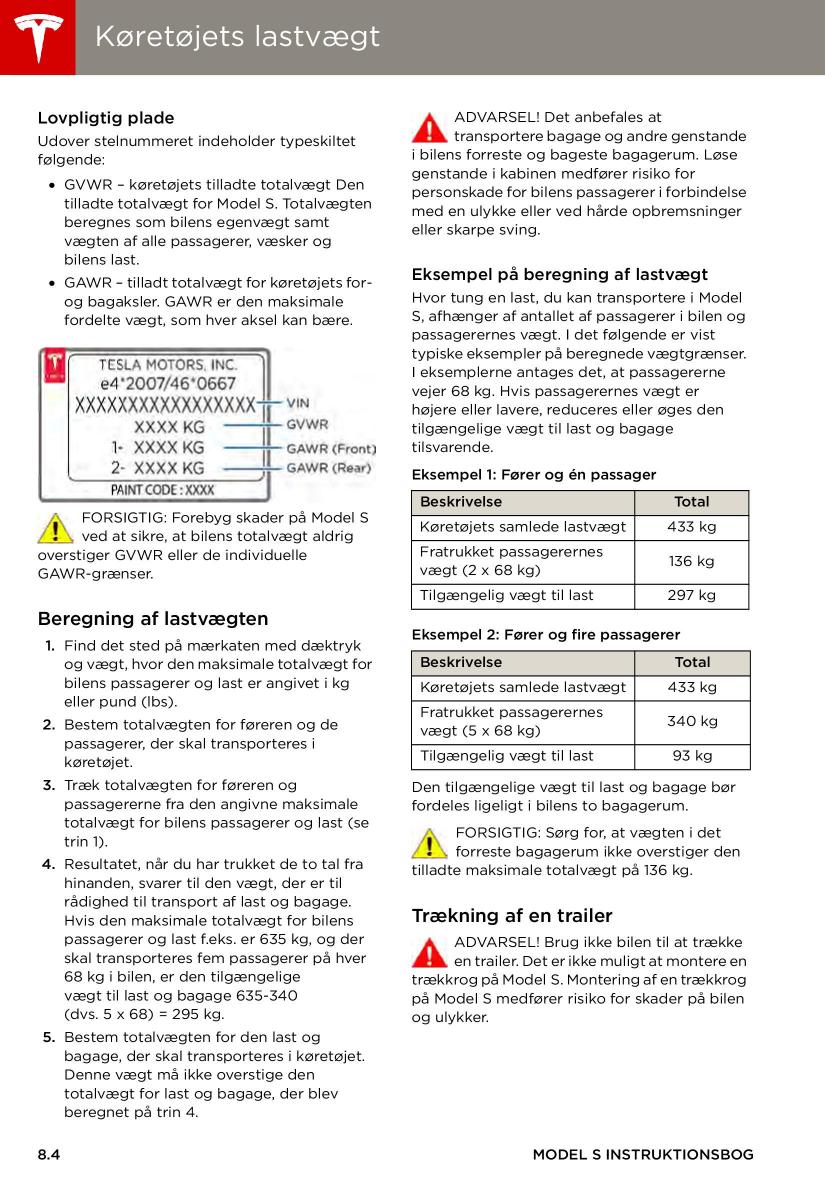 Tesla S Bilens instruktionsbog / page 130