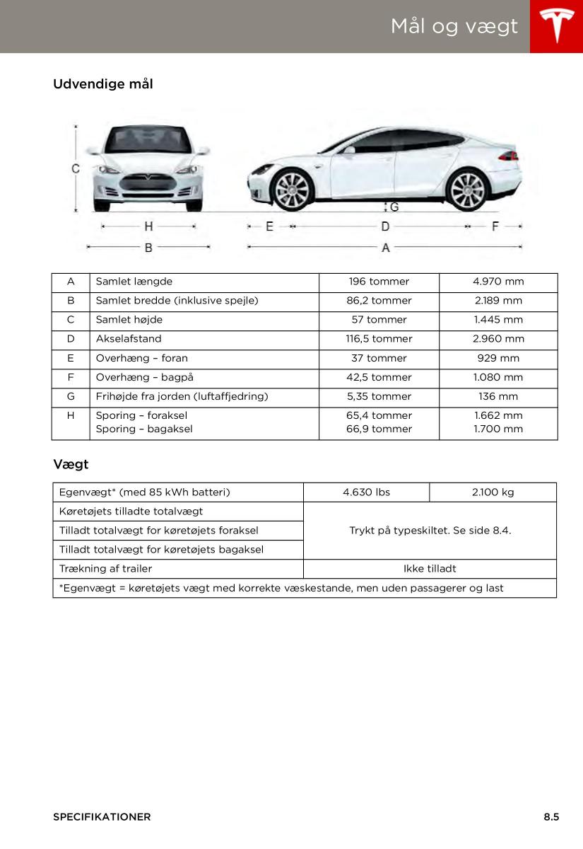 Tesla S Bilens instruktionsbog / page 131